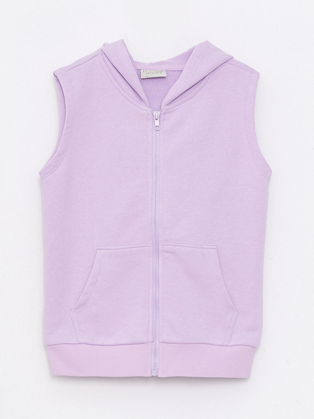 Lila Kapüşonlu Kız Çocuk Fermuarlı Yelek
