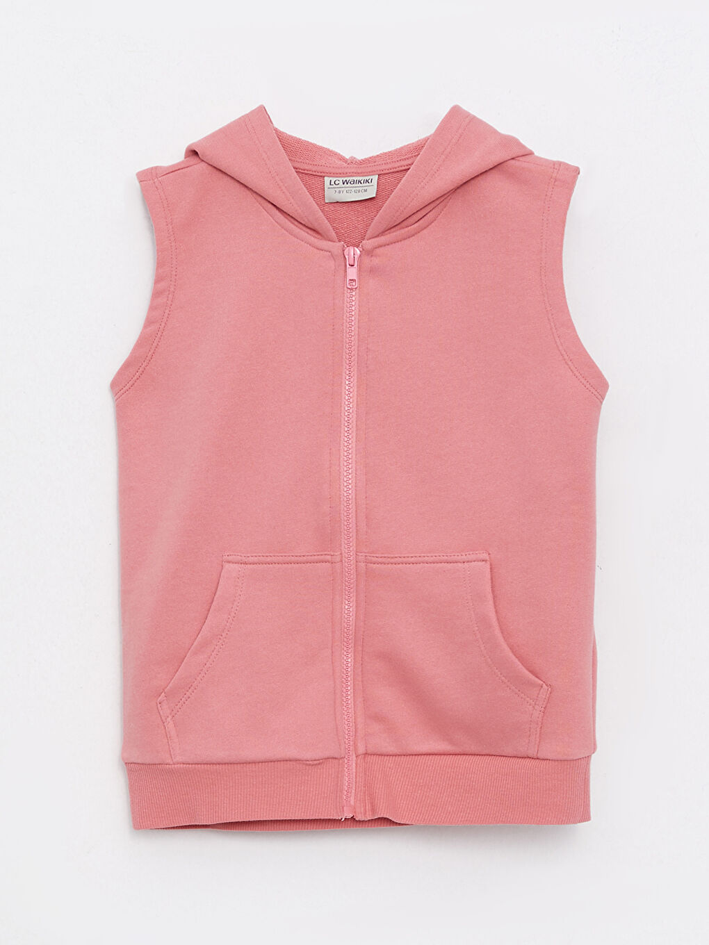 Pembe Kapüşonlu Kız Çocuk Fermuarlı Yelek