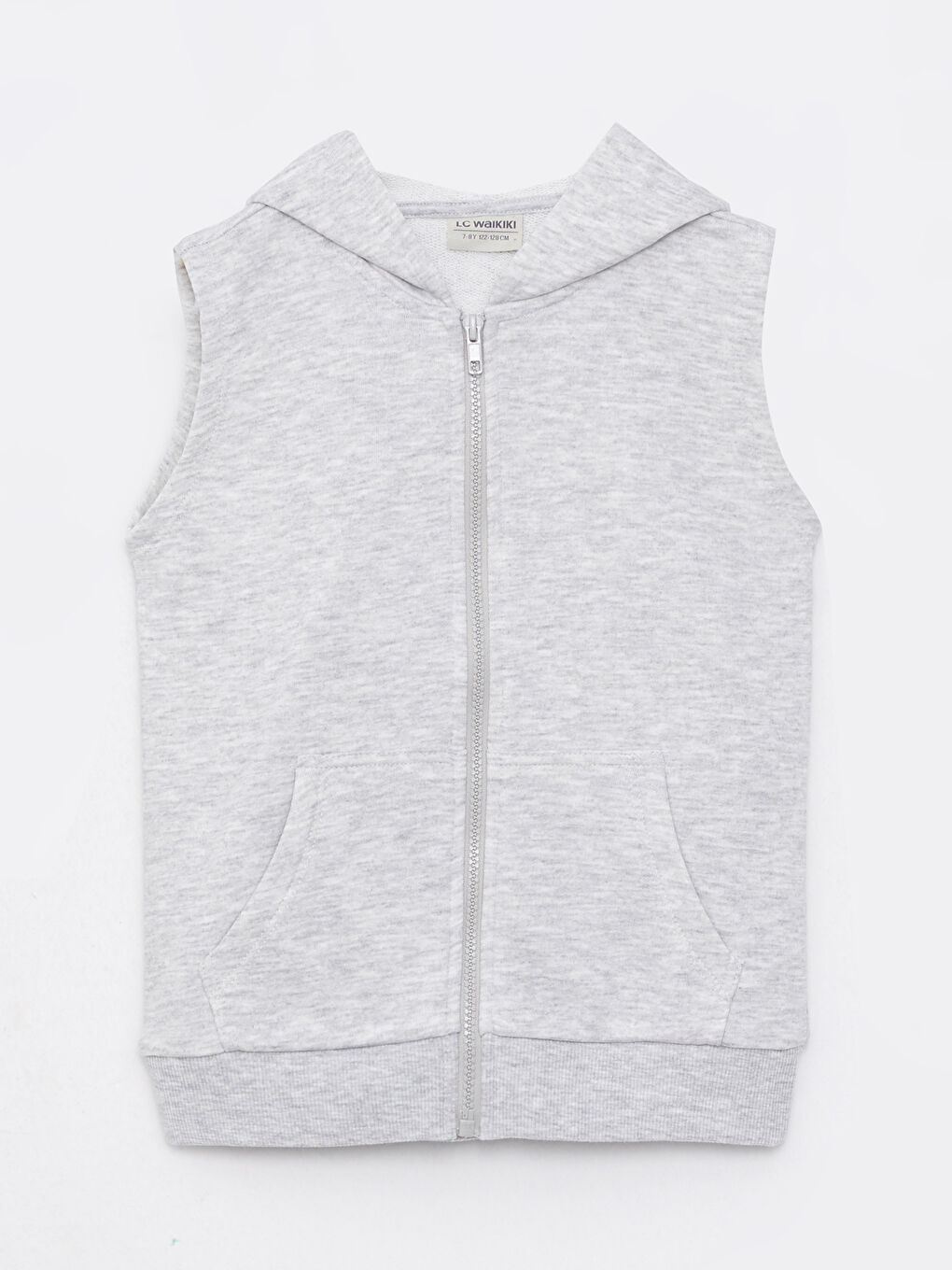 Gri Kapüşonlu Kız Çocuk Fermuarlı Yelek