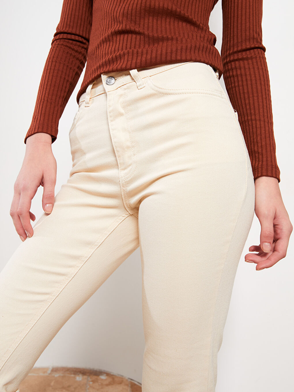 Slim Fit Plain Twill Women's Trousers-2