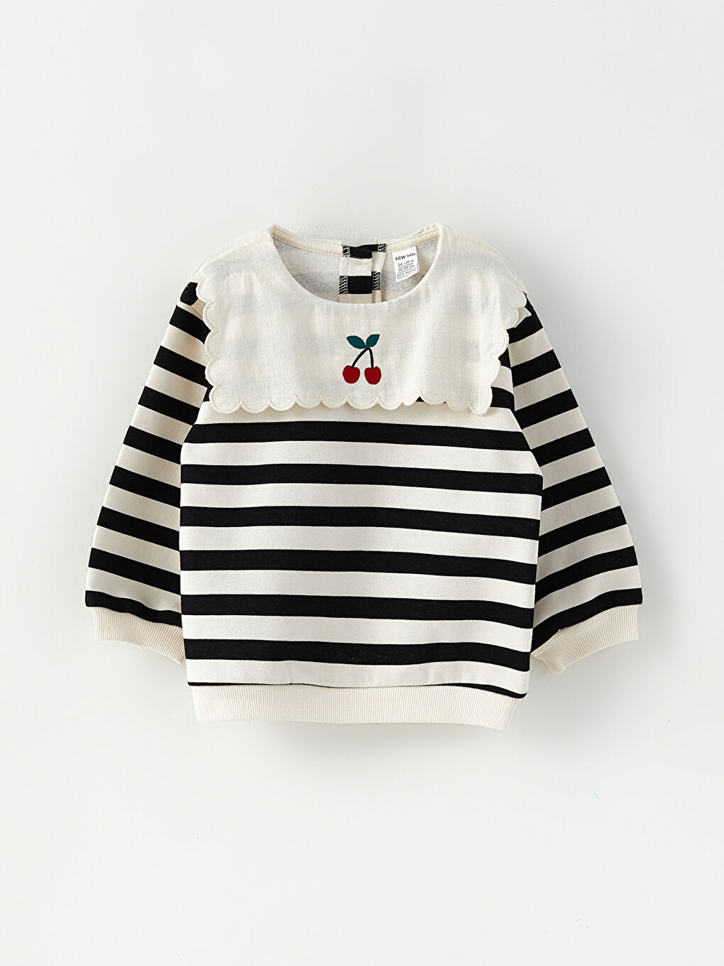 Ekru Bisiklet Yaka Uzun Kollu Çizgili Kız Bebek Sweatshirt ve Tayt 2'li Takım-1