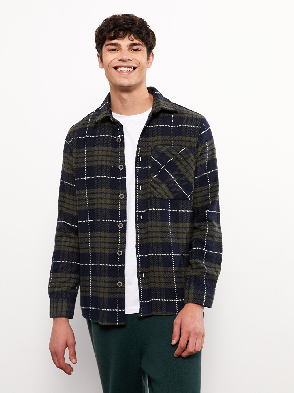 XSIDE Regular Fit Long Sleeve Plaid Men's Flannel Shirt Jacket -W2EN01Z8-LMU
