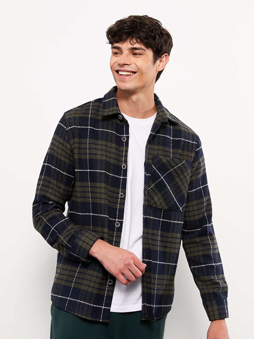 XSIDE Regular Fit Long Sleeve Plaid Men's Flannel Shirt Jacket -W2EN01Z8-LMU