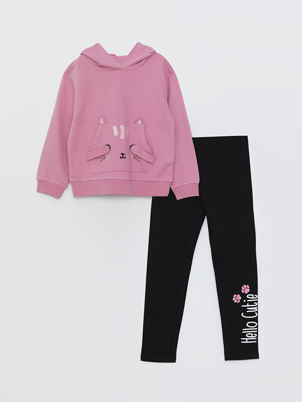 سويت شيرت مزود بغطاء رأس مطبوع بأكمام طويلة وبنطال ضيق للبنات