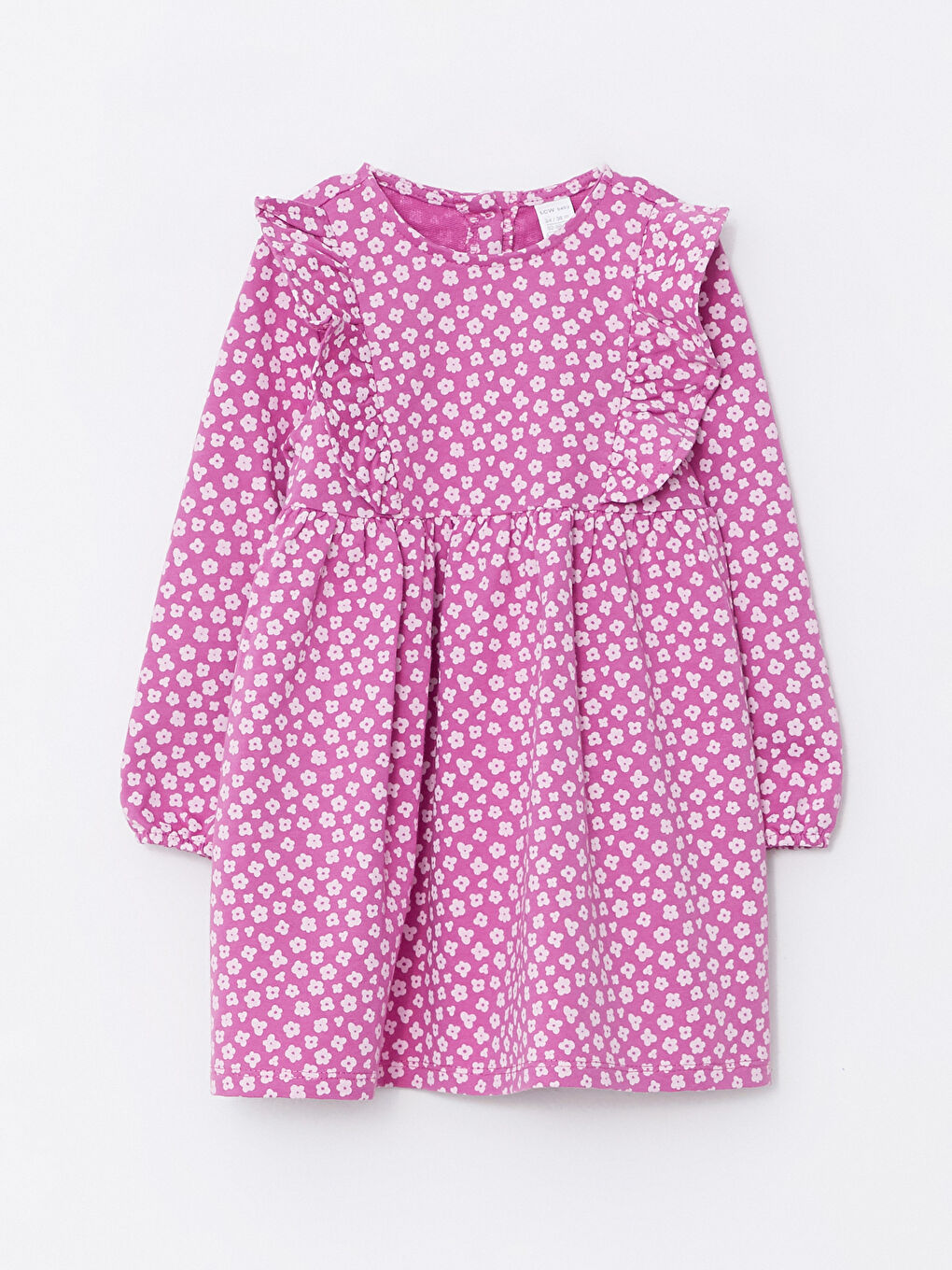 Mor Bisiklet Yaka Uzun Kollu Baskılı Kız Bebek Elbise