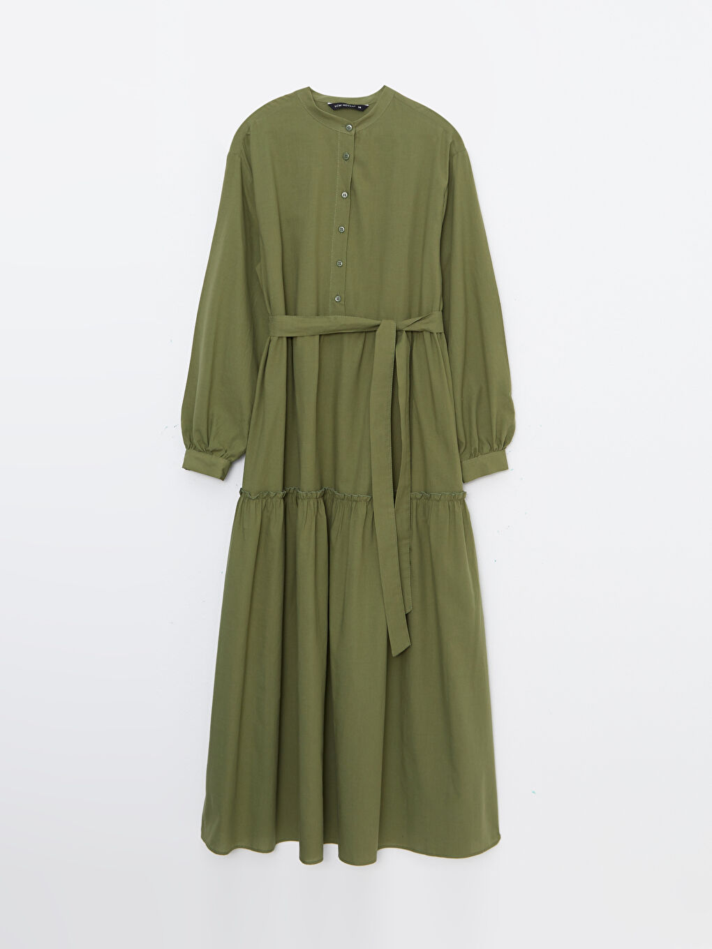 Hakim Yaka Düz Uzun Kollu Poplin Kadın Elbise-5