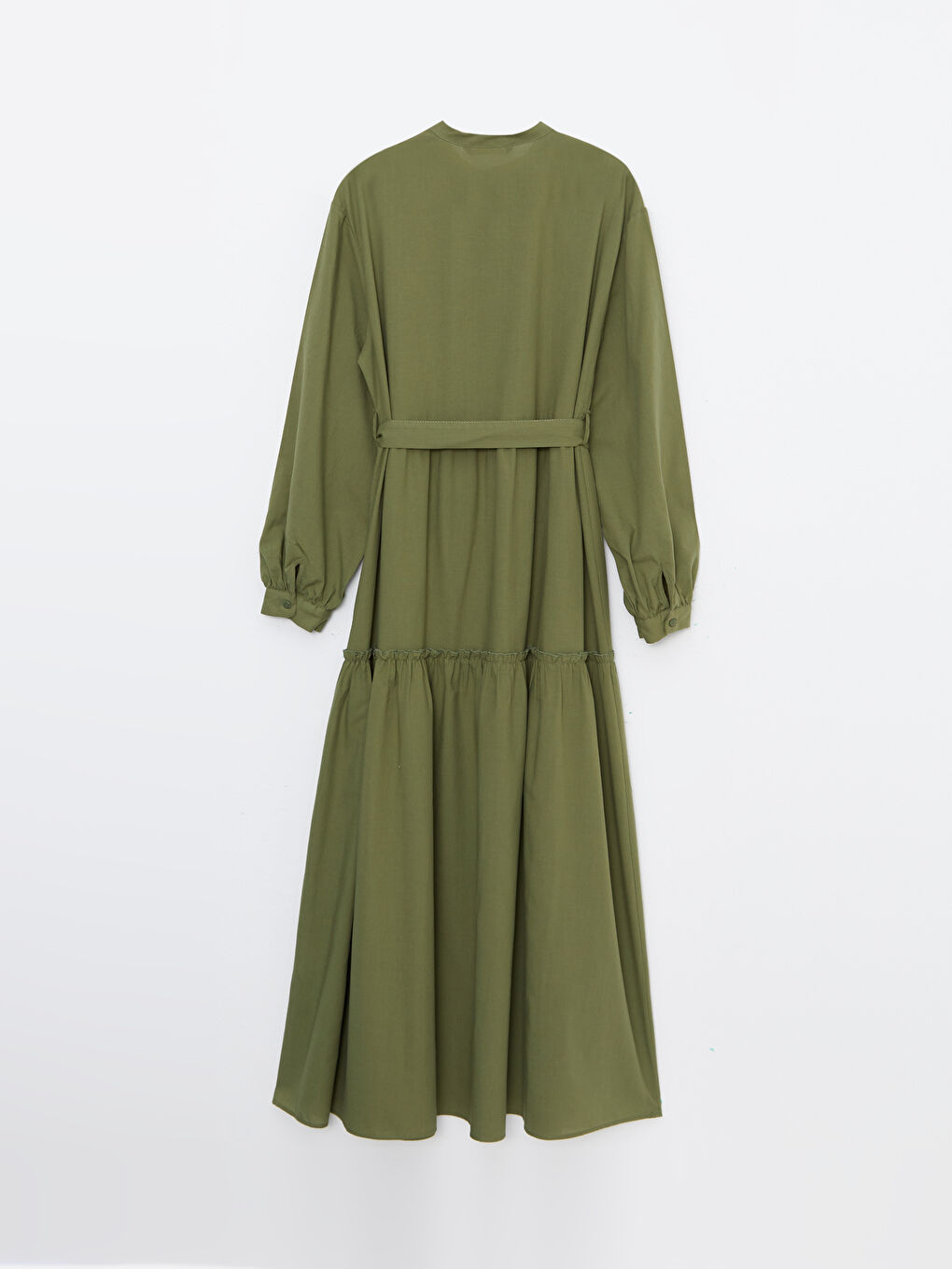 Hakim Yaka Düz Uzun Kollu Poplin Kadın Elbise-6