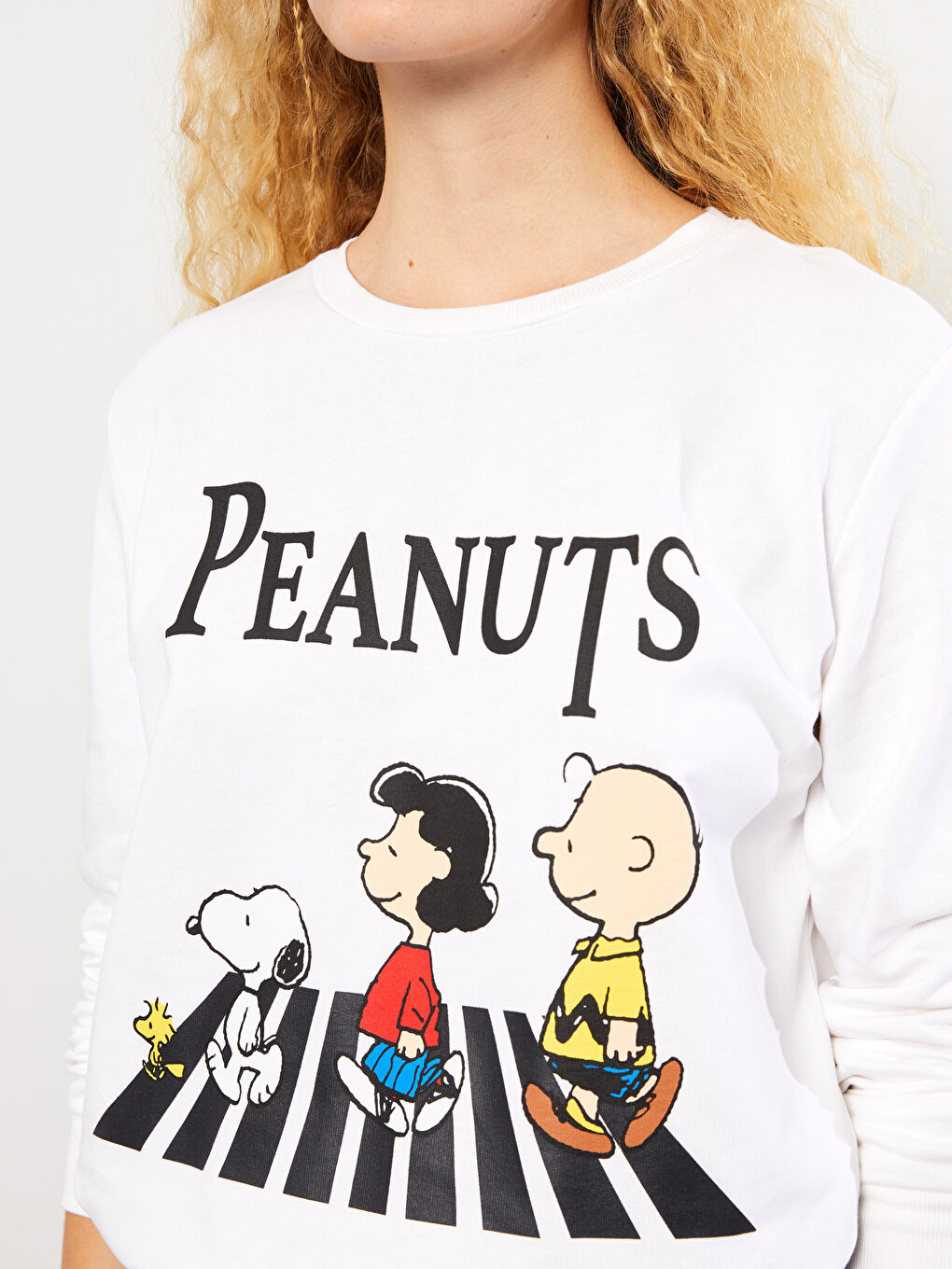 XSIDE Ekru Bisiklet Yaka Snoopy Baskılı Uzun Kollu Kadın Sweatshirt - 2