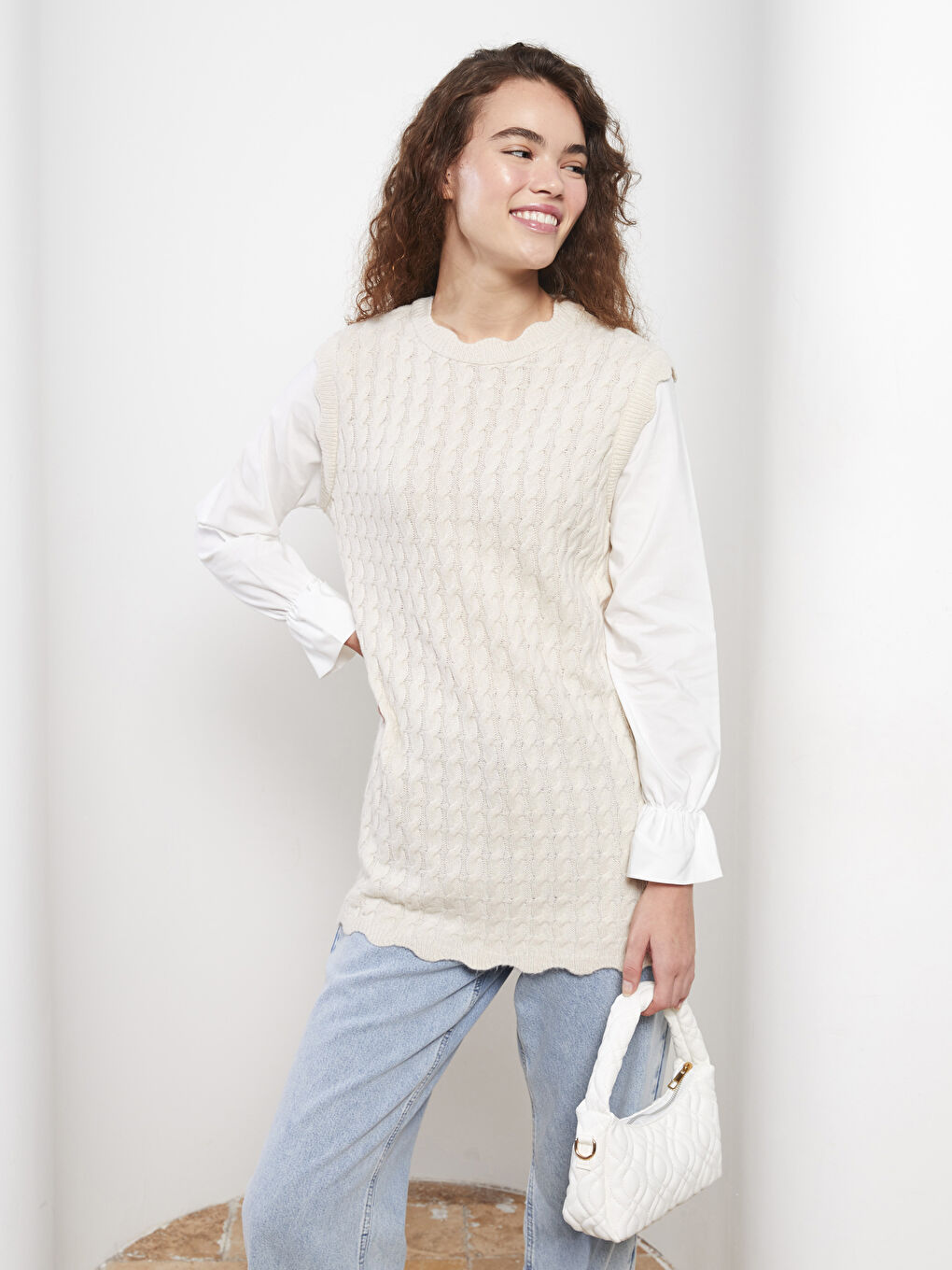 LC Waikiki High Collar Self Patterned Long Sleeve Women's Tunic -W2EN81Z8-TB6