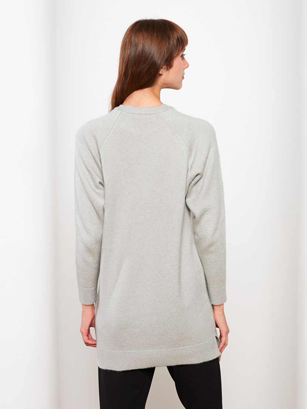 Gri Bisiklet Yaka Taş İşlemeli Uzun Kollu Kadın Triko Tunik-7