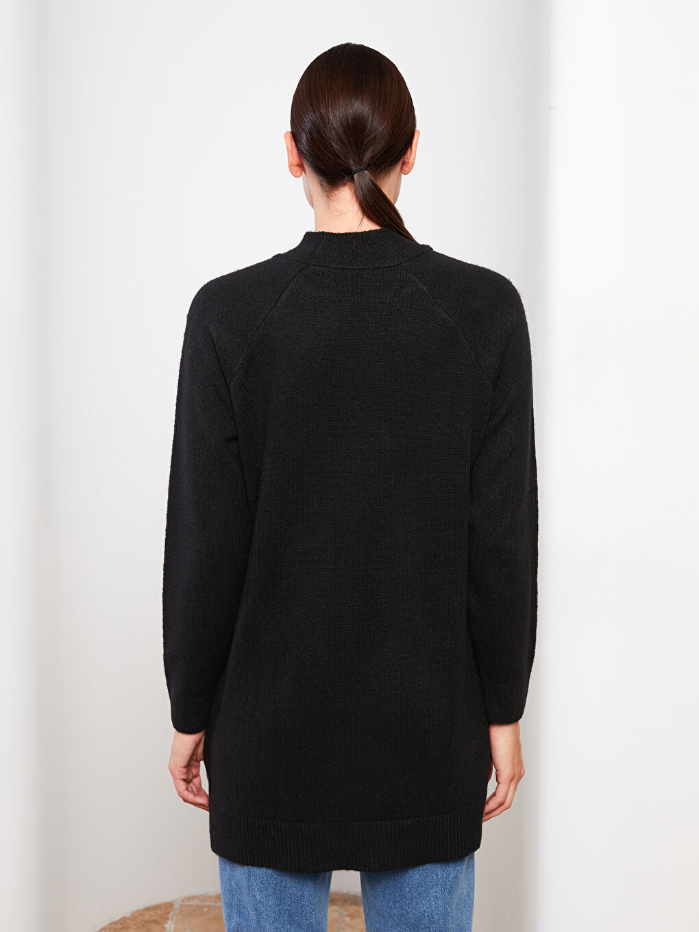 Siyah Dik Yaka Pul Payetli Uzun Kollu Kadın Triko Tunik-7