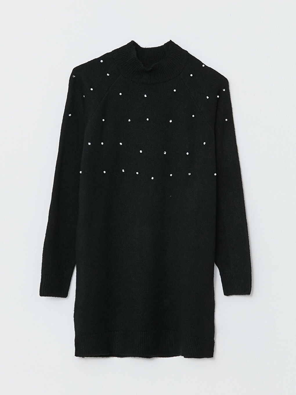 Siyah Dik Yaka Pul Payetli Uzun Kollu Kadın Triko Tunik-8