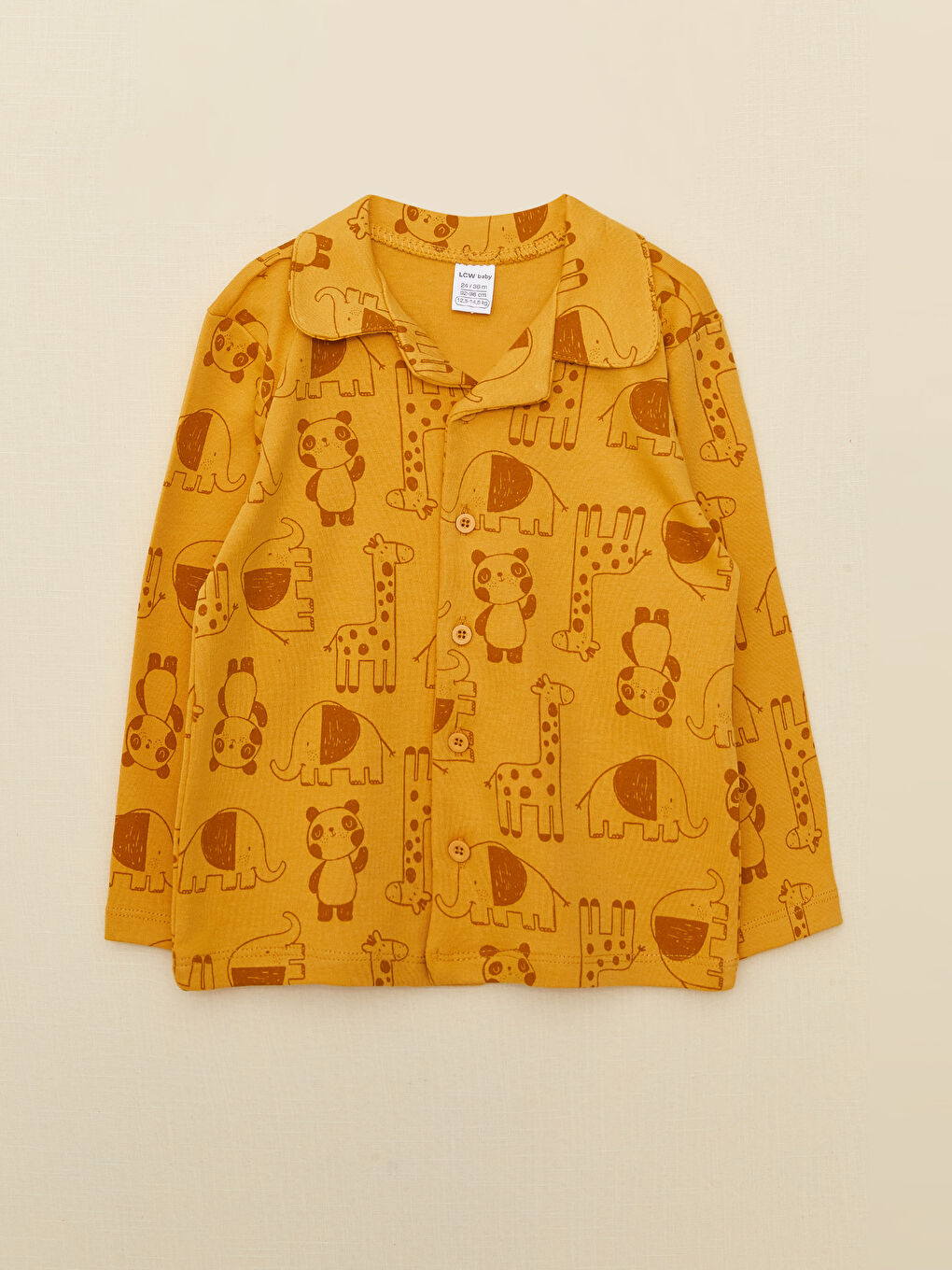 Sarı Polo Yaka Uzun Kollu Baskılı Erkek Bebek Pijama Takım-1