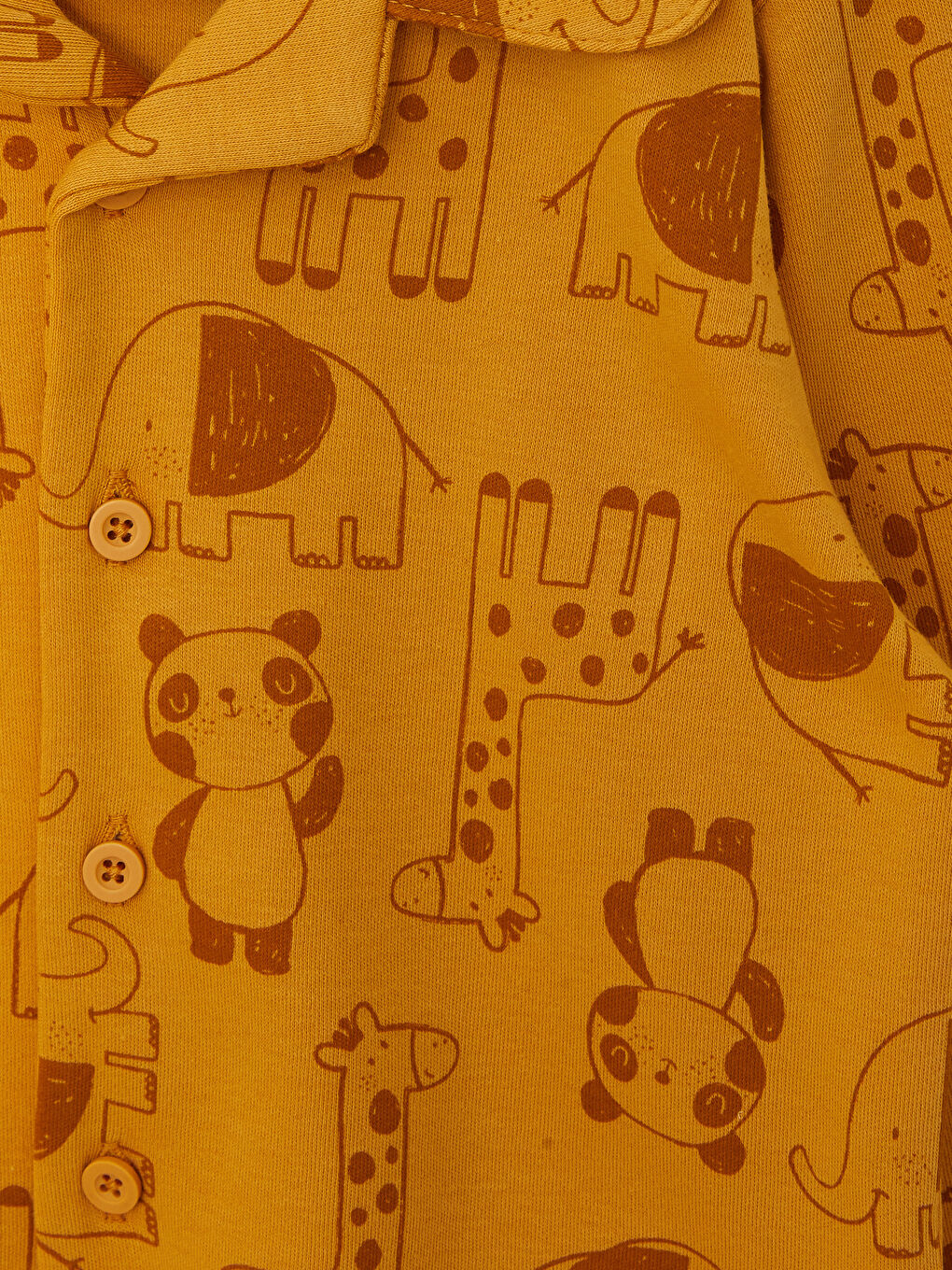 Sarı Polo Yaka Uzun Kollu Baskılı Erkek Bebek Pijama Takım-3