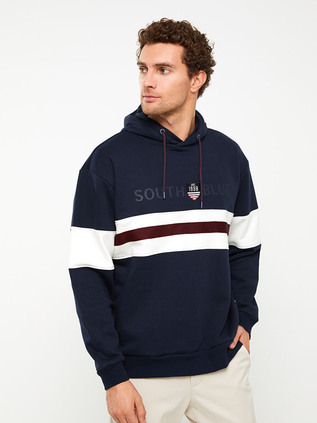 SOUTHBLUE Lacivert Uzun Kollu Baskılı Erkek Hoodie - 1