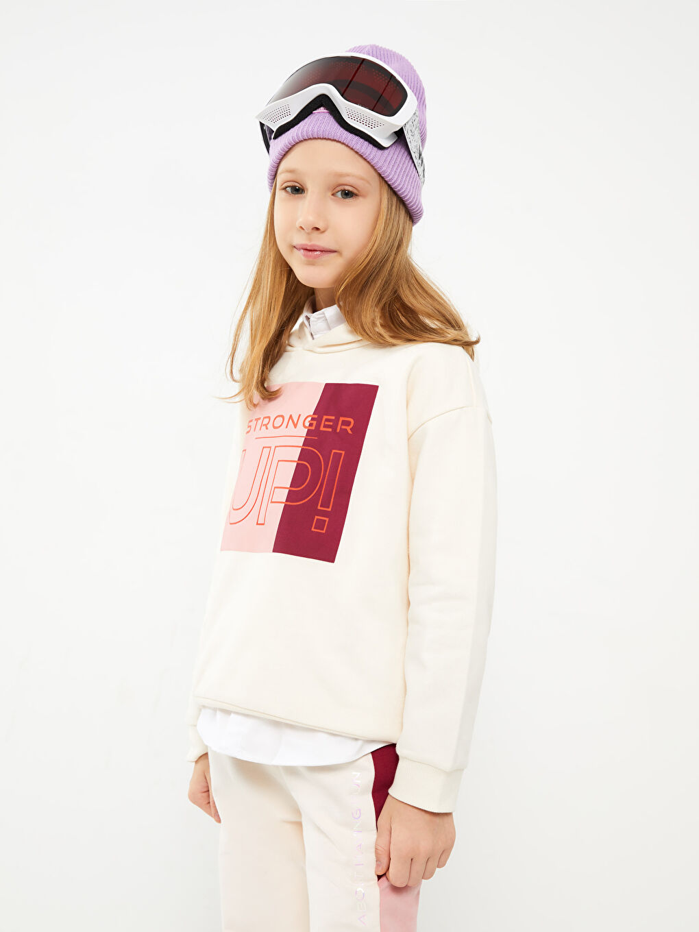 LCW Kids Uçuk Pembe Kapüşonlu Baskılı Uzun Kollu Kız Çocuk Sweatshirt - 1