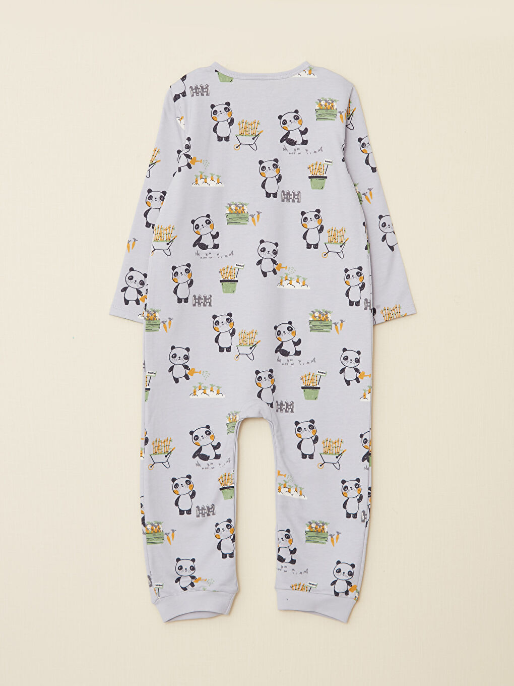 Gri Bisiklet Yaka Uzun Kollu Baskılı Organik Pamuklu Erkek Bebek Tulum-1