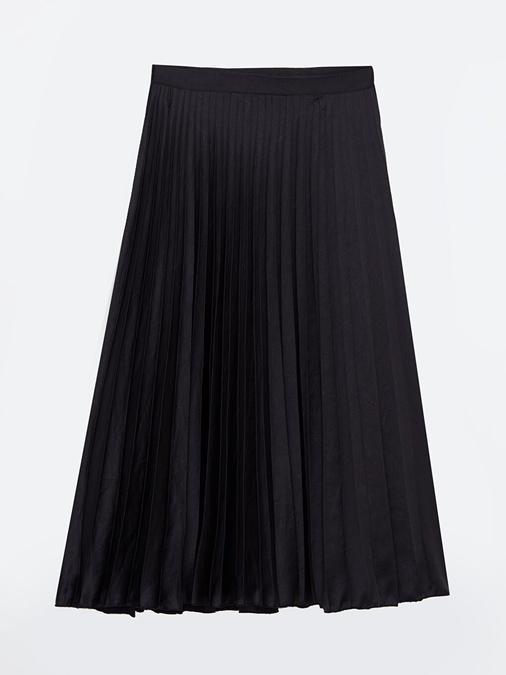 Siyah Düz Pileli Saten Kadın Etek-6