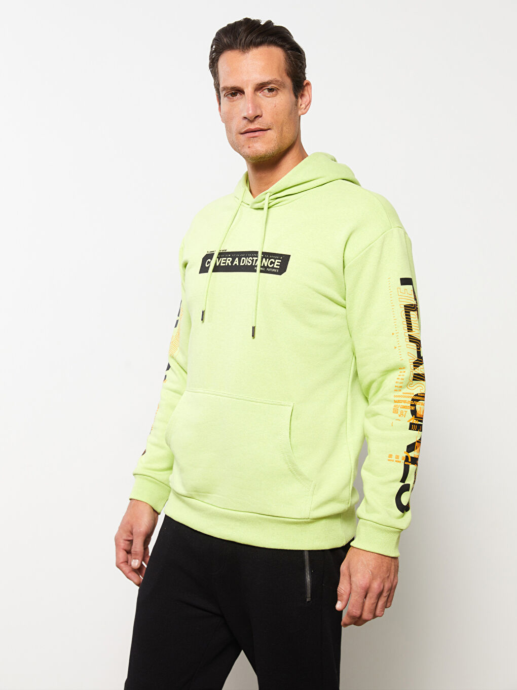 Yeşil Uzun Kollu Baskılı Erkek Hoodie