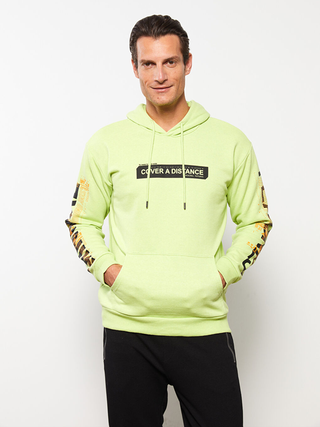 Yeşil Uzun Kollu Baskılı Erkek Hoodie-1