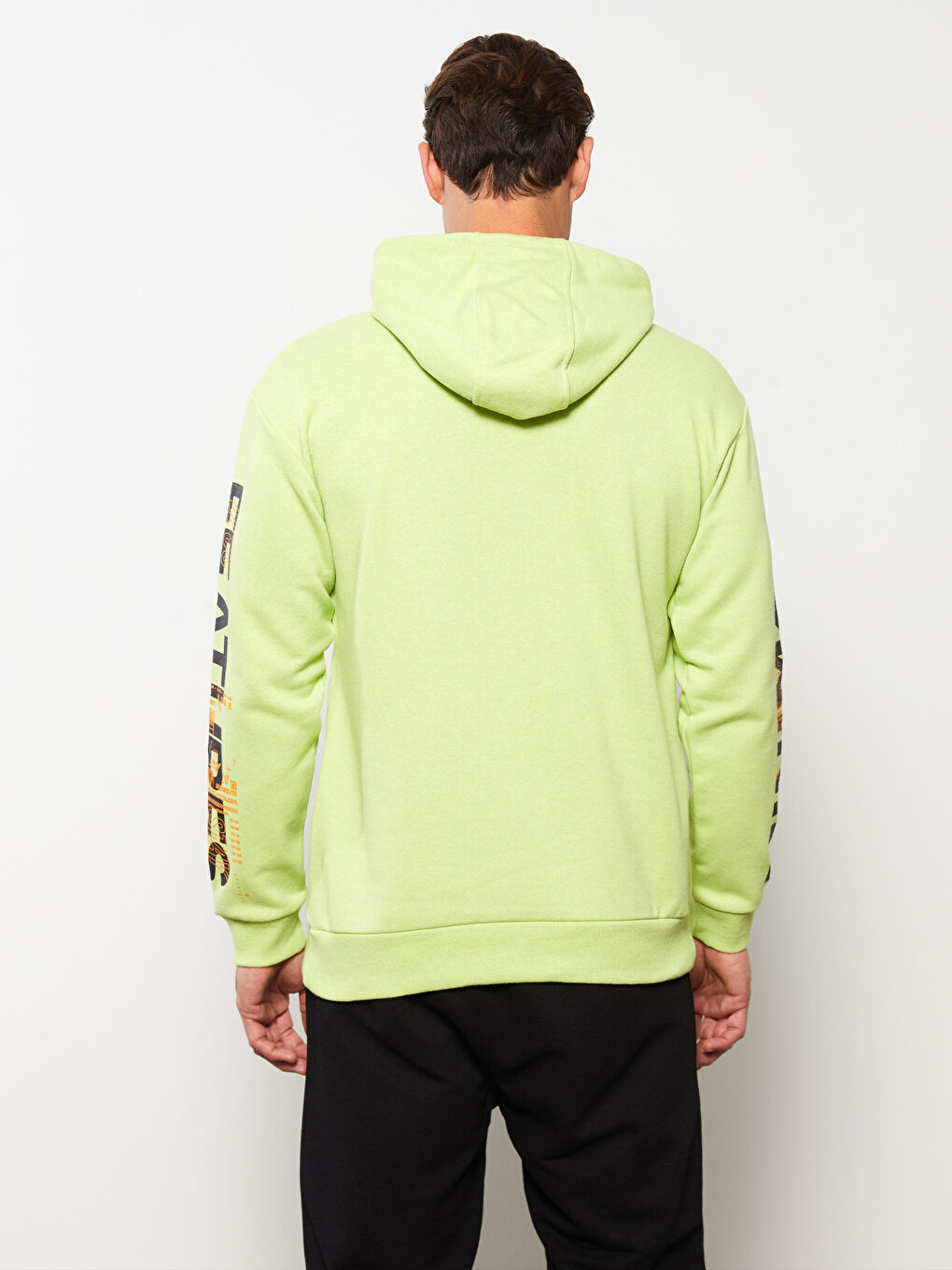 Yeşil Uzun Kollu Baskılı Erkek Hoodie-4