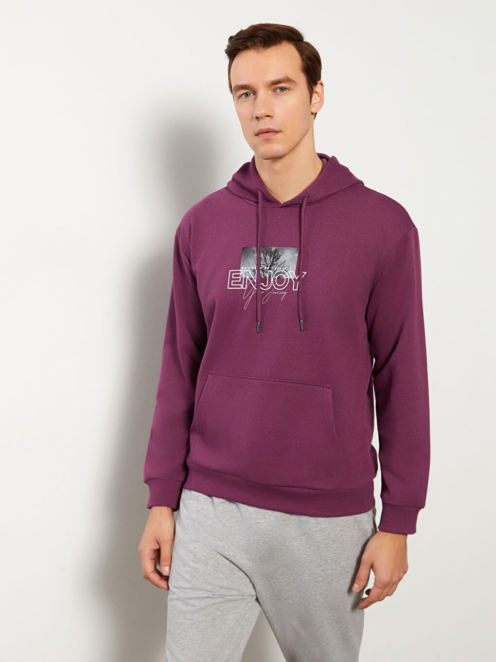 Bordo Uzun Kollu Erkek Hoodie
