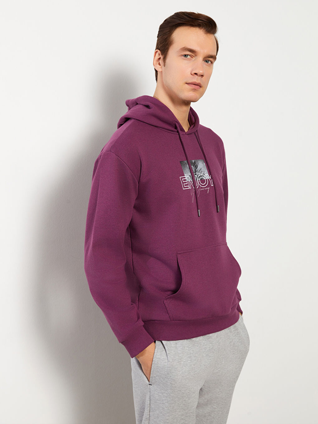 Bordo Uzun Kollu Erkek Hoodie-1