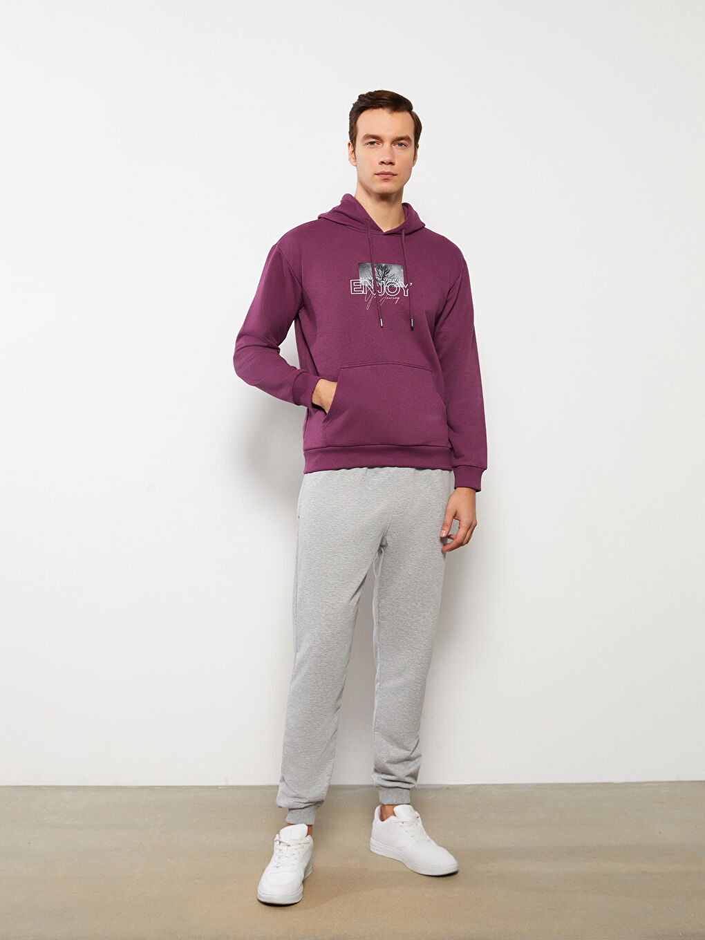 Bordo Uzun Kollu Erkek Hoodie-2