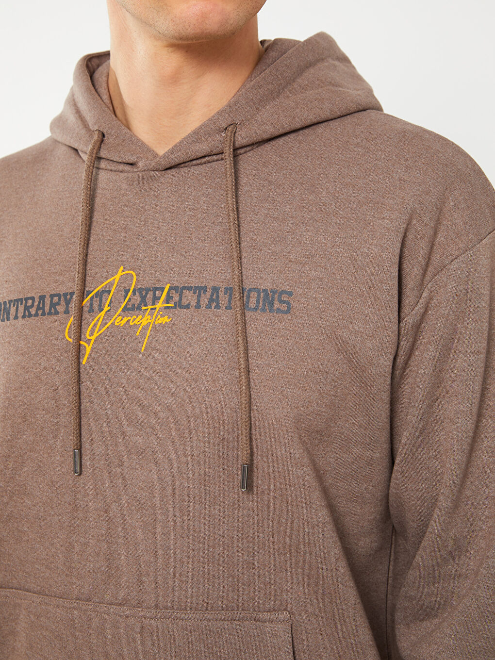 Gri Uzun Kollu Baskılı Erkek Hoodie-3