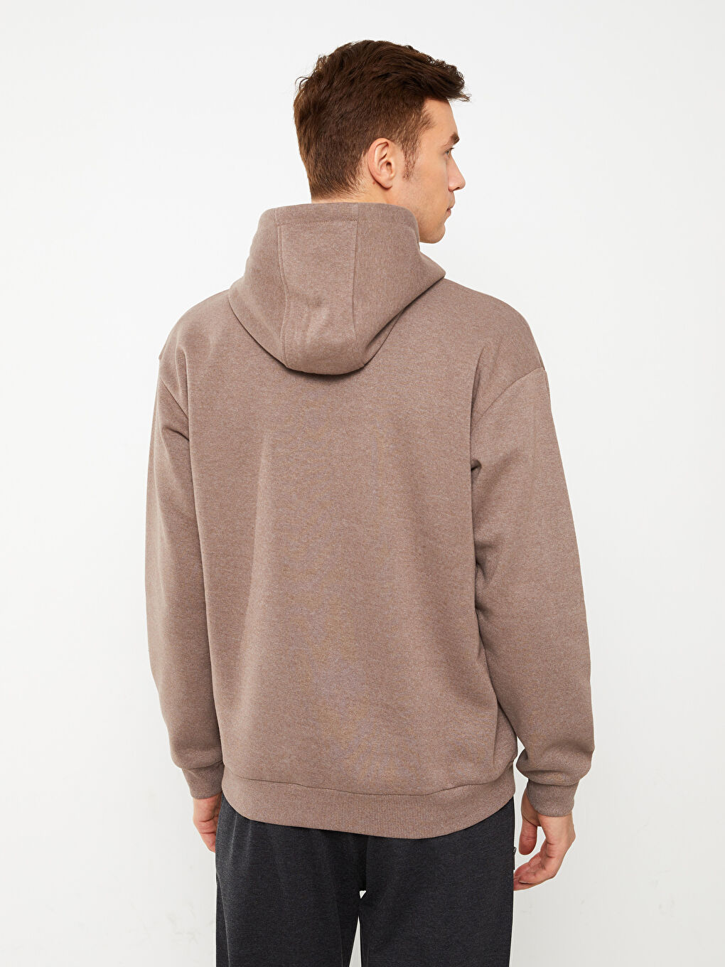 Gri Uzun Kollu Baskılı Erkek Hoodie-4