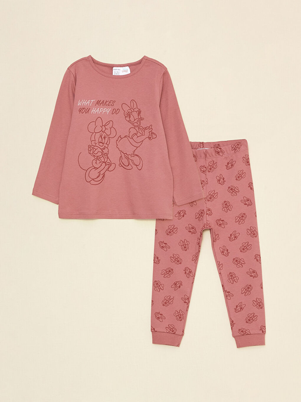 Пижамный комплект для малышек девочек с круглым вырезом, длинным рукавом и принтом Минни Маус