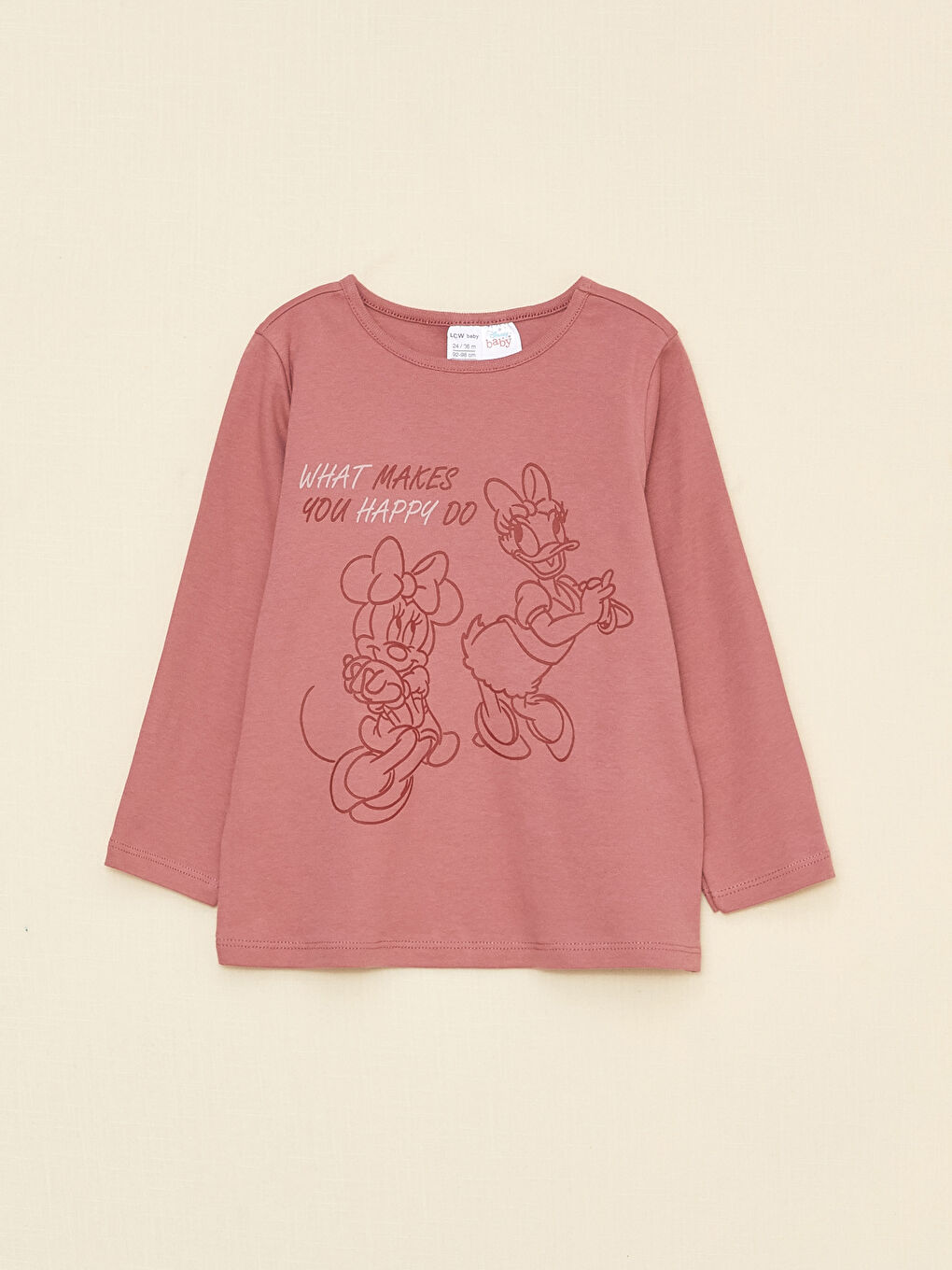 Пижамный комплект для малышек девочек с круглым вырезом, длинным рукавом и принтом Минни Маус-1