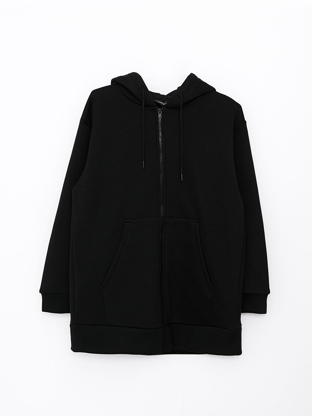 Siyah Kapüşonlu Oversize Kadın Kalın Fermuarlı Sweatshirt-5