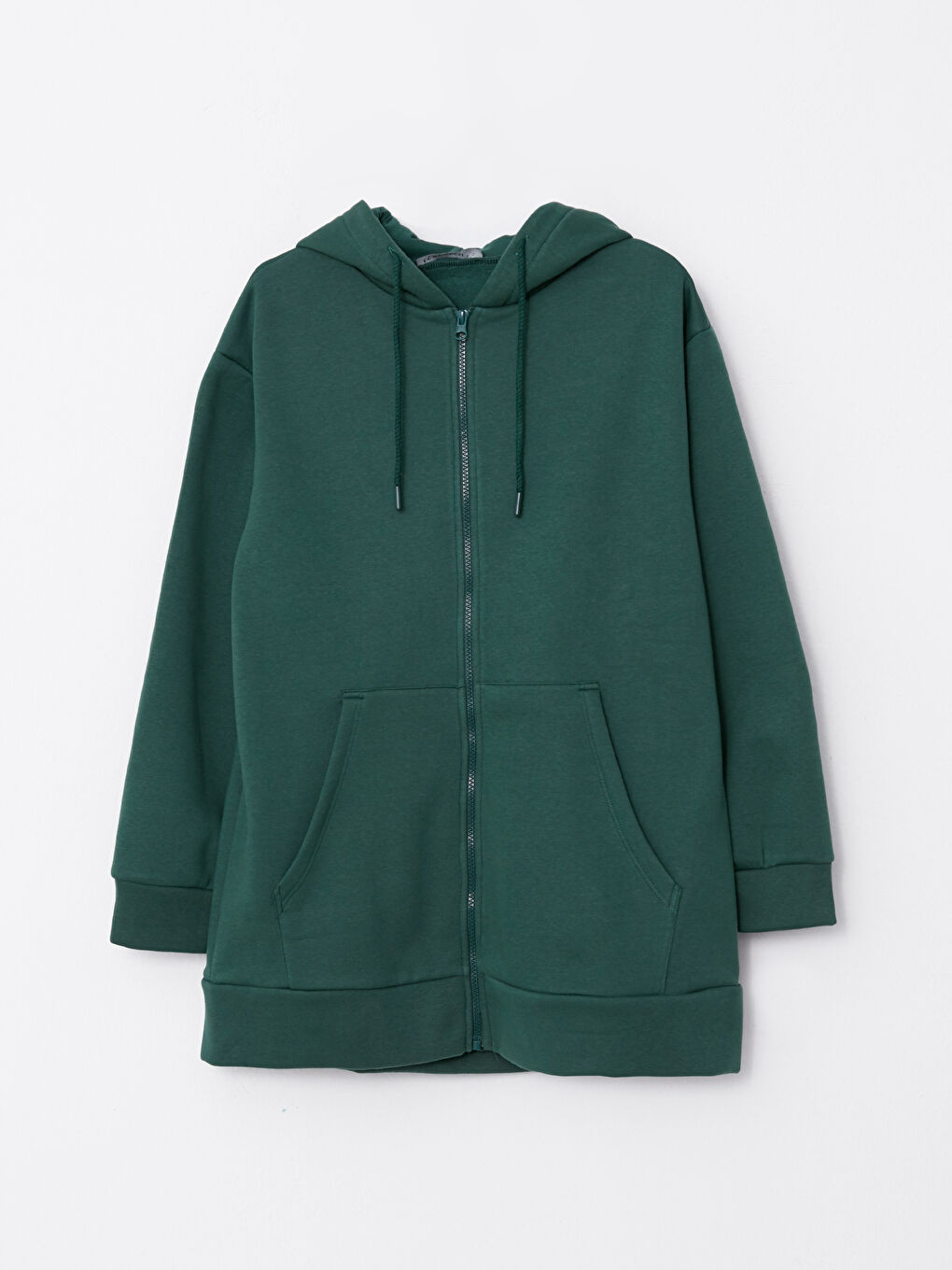 Yeşil Kapüşonlu Oversize Kadın Kalın Fermuarlı Sweatshirt-4