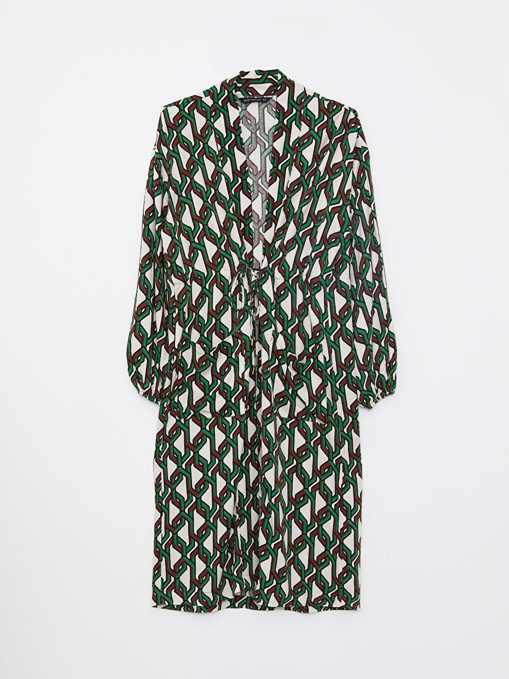 Yeşil Şal Yaka Desenli Uzun Kollu Kadın Kimono-5