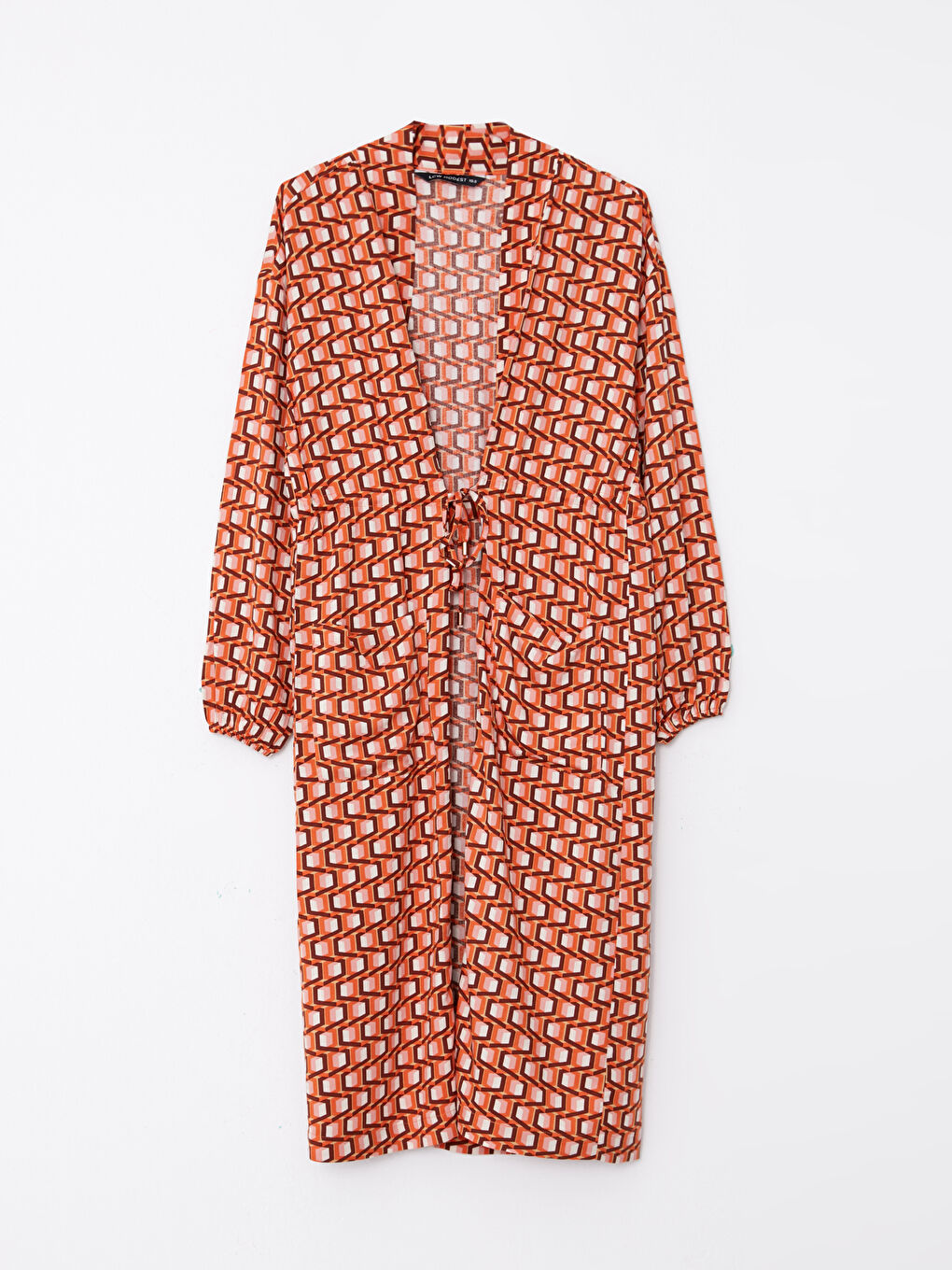Turuncu Şal Yaka Desenli Uzun Kollu Kadın Kimono-10