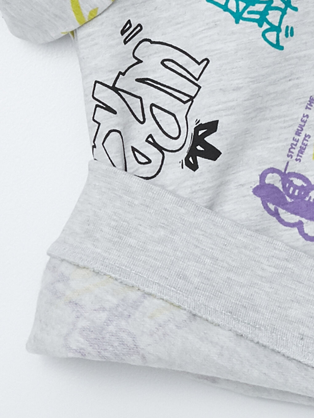 Gri Bisiklet Yaka Baskılı Uzun Kollu Erkek Çocuk Sweatshirt ve Eşofman Altı-3