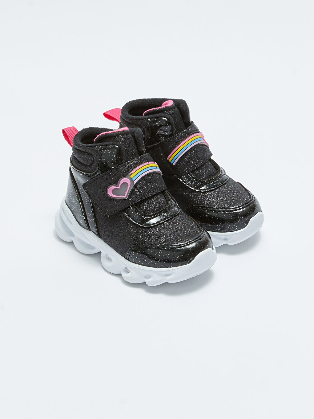 Siyah Baskılı Tabanı Işıklı Cırt Cırtlı Kız Bebek Bot-1