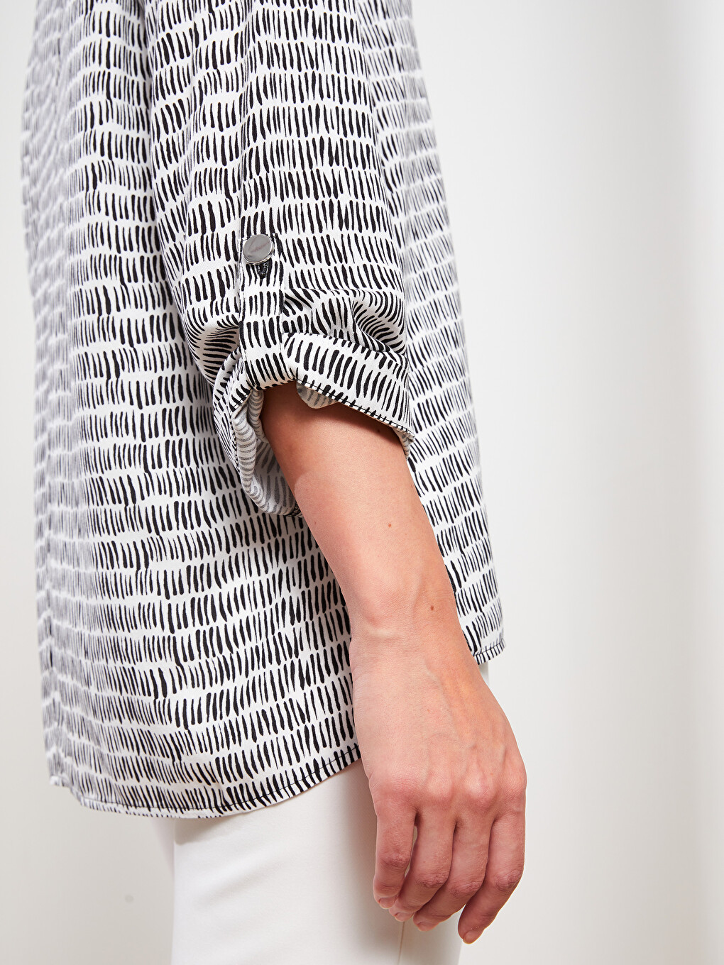 V Neck Patterned Long Sleeve Viscose Women Blouse-2