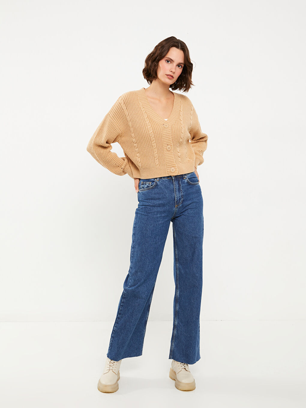 Mavi Kadın Yüksek Bel Wideleg Düz Jean Pantolon