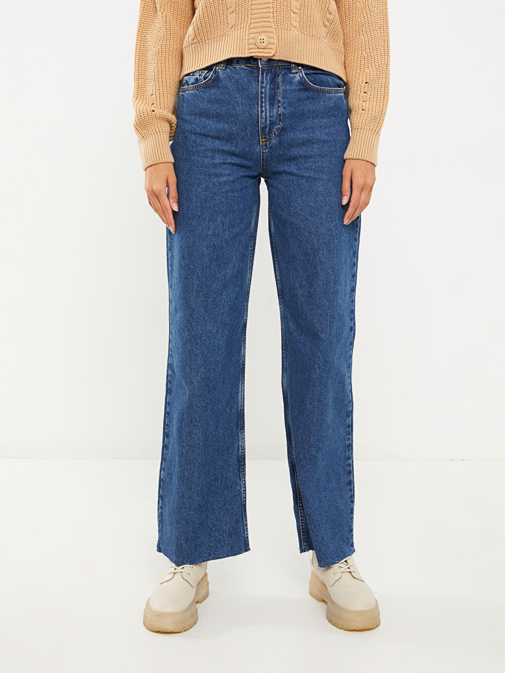 Mavi Kadın Yüksek Bel Wideleg Düz Jean Pantolon-2