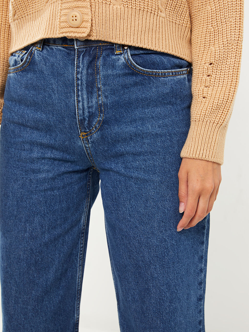 Mavi Kadın Yüksek Bel Wideleg Düz Jean Pantolon-4