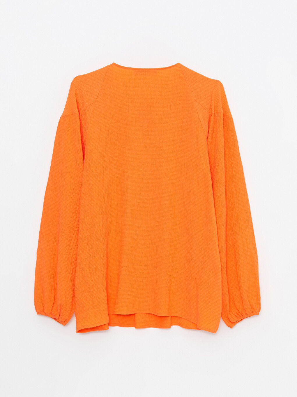 Turuncu Bağlamalı Yaka Düz Uzun Kollu Krep Kadın Bluz-6
