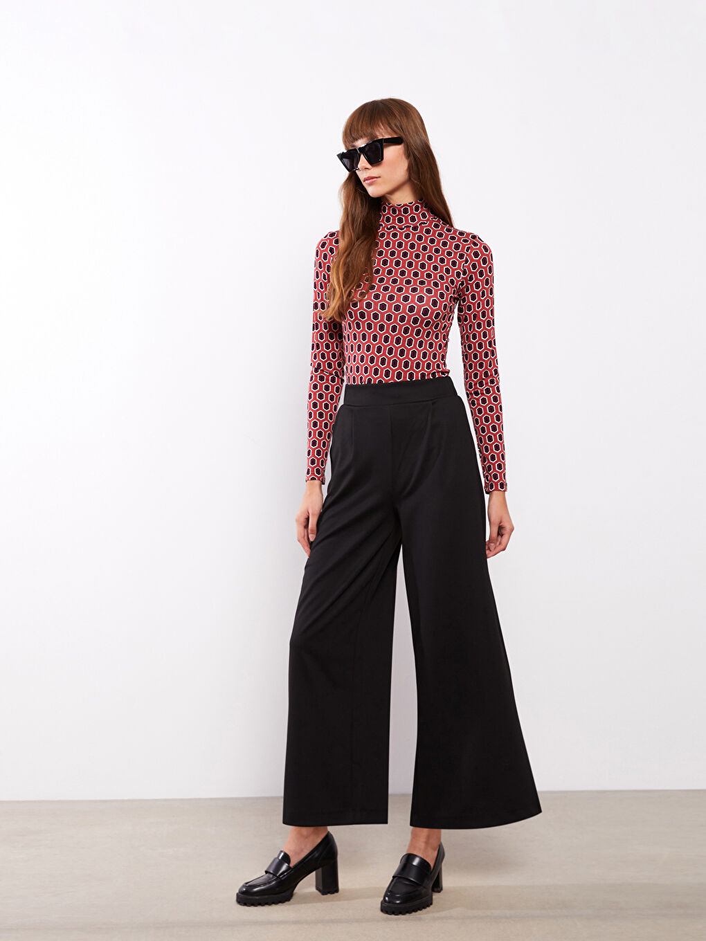 Siyah Kadın Beli Lastikli Düz Pantolon Etek-1