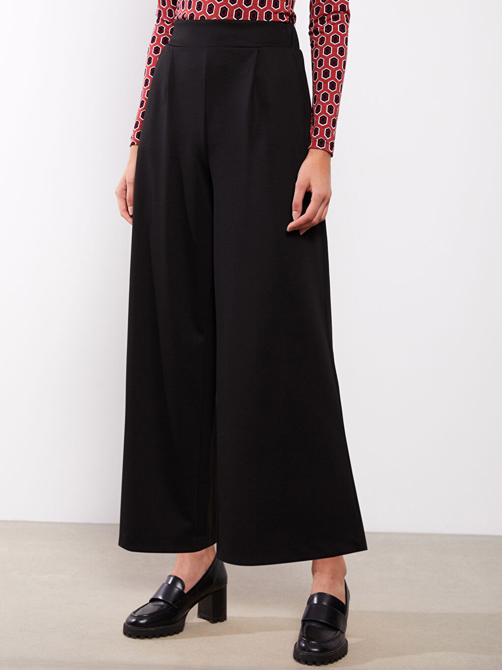 Siyah Kadın Beli Lastikli Düz Pantolon Etek-3