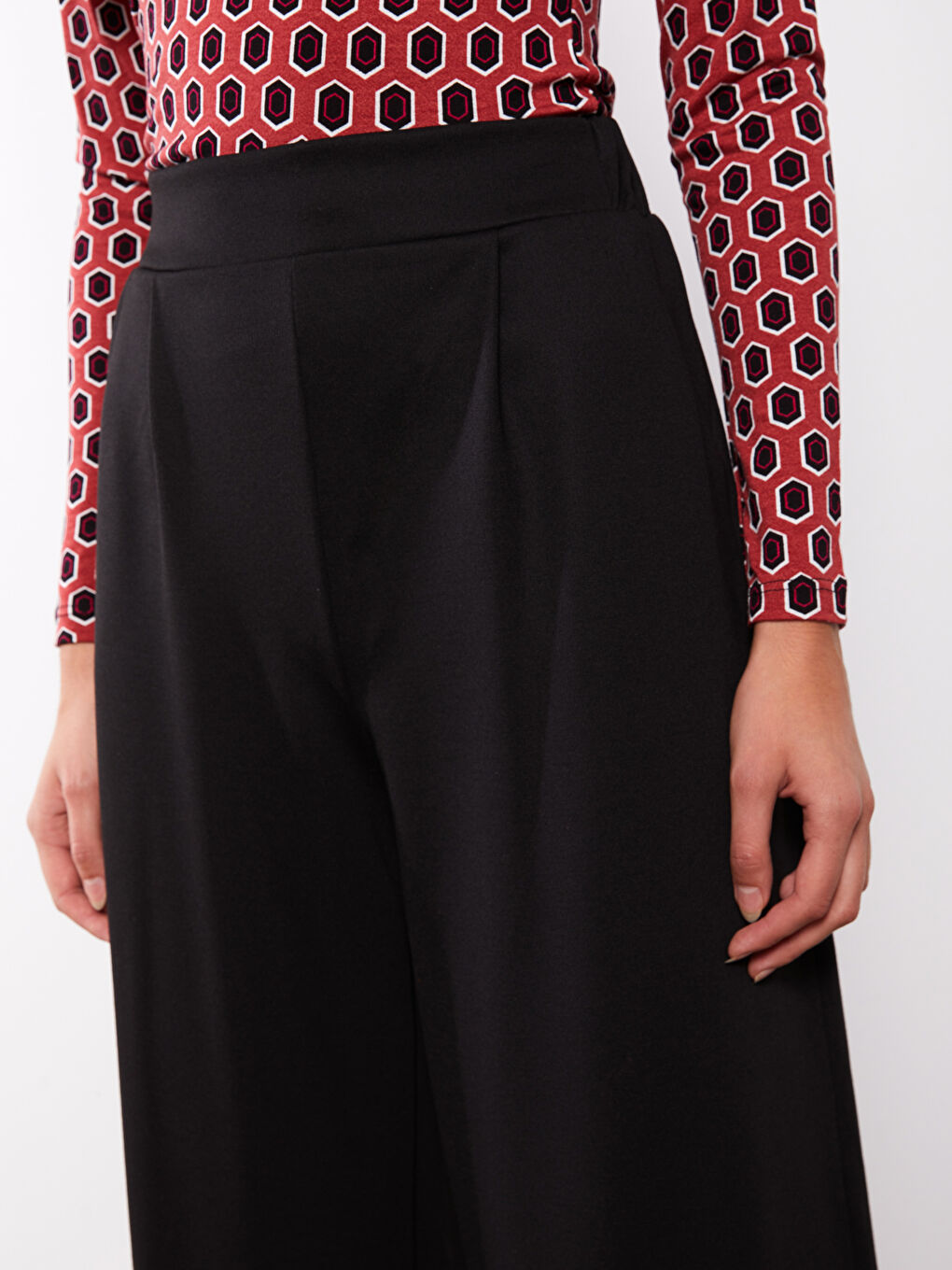 Siyah Kadın Beli Lastikli Düz Pantolon Etek-4