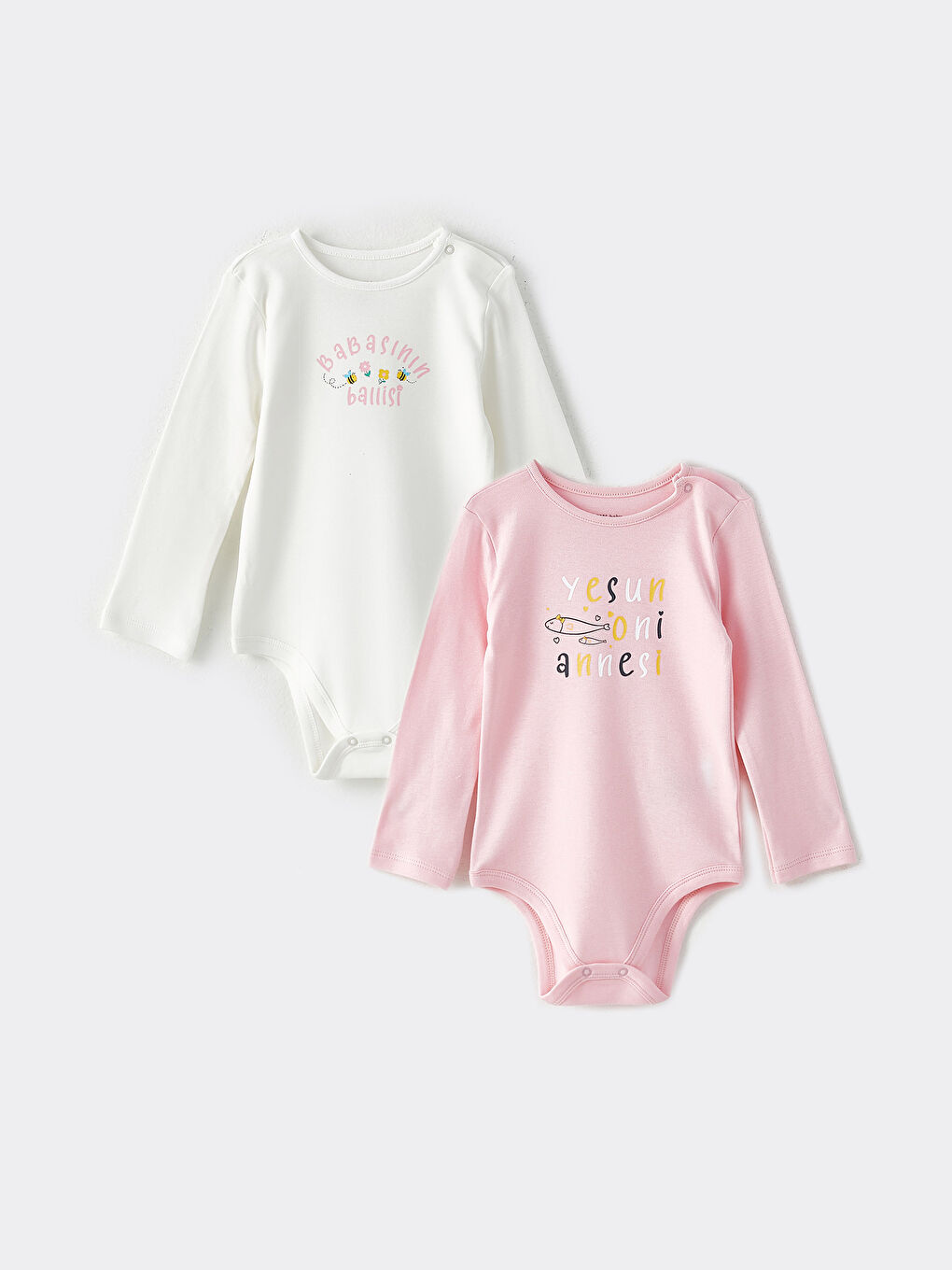 Pembe Bisiklet Yaka Uzun Kollu Baskılı Pamuklu Kız Bebek Çıtçıtlı Body 2'li