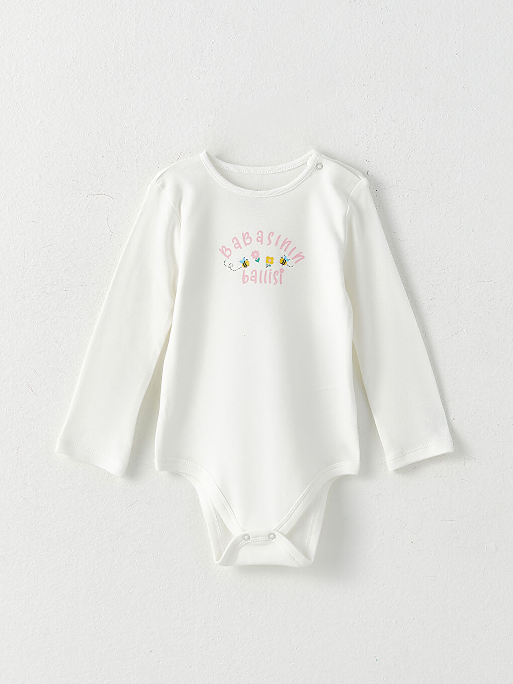 Pembe Bisiklet Yaka Uzun Kollu Baskılı Pamuklu Kız Bebek Çıtçıtlı Body 2'li-1