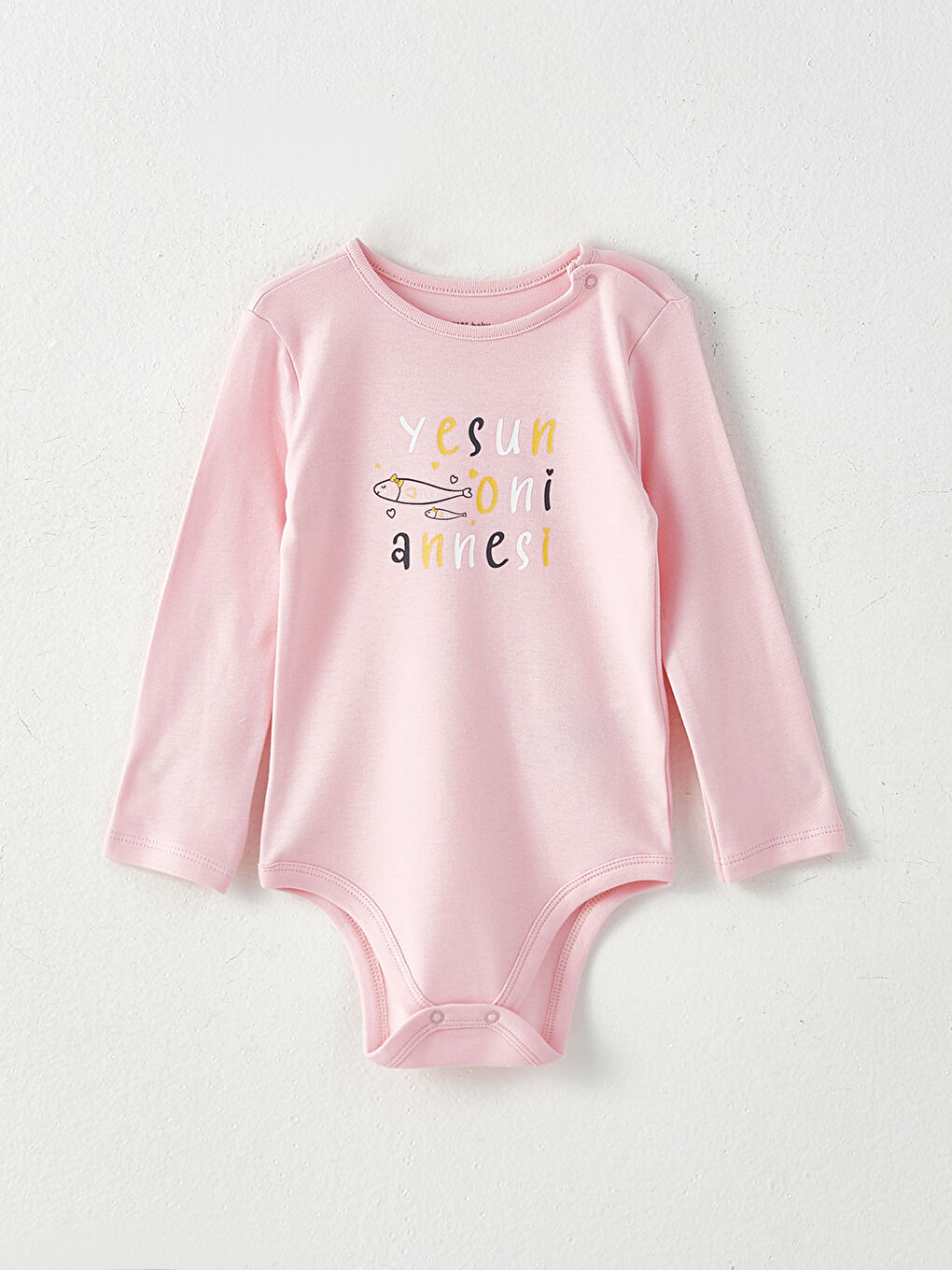 Pembe Bisiklet Yaka Uzun Kollu Baskılı Pamuklu Kız Bebek Çıtçıtlı Body 2'li-2