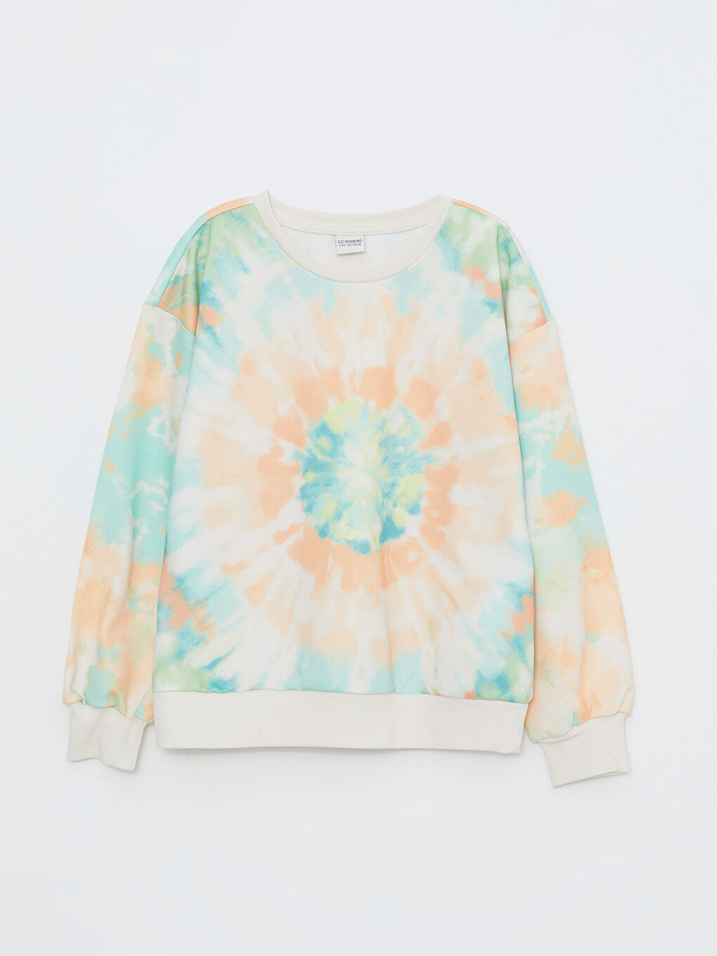 Karışık Bisiklet Yaka Batik Desenli Uzun Kollu Kız Çocuk Sweatshirt